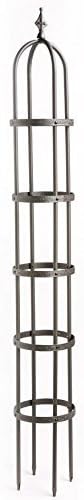 Plow & Hearth Metal Garden Plant Obelisk | Indoor & Outdoor Safe | Powder-Coated Steel Cast Iron Finial | Trellis for Climbing Planters | Stamped Floral Pattern | 11" Dia. x 7'H (Bronze)