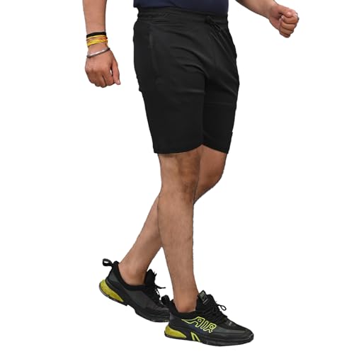 Image of A.A.Fashion Men's Black Sports Shorts Quick Dry Running Gym Activewear Workout Shorts with Elastic Waist