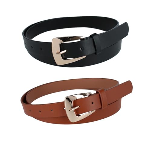 CTM Women's Plus Size Modern Cowboy Buckle Belt (Pack of 2 Colors)