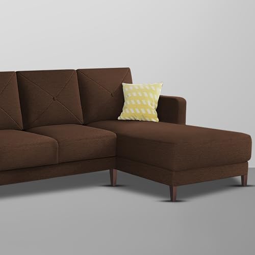 Image of Baloney RHS 6 Seater L Shape Sofa Set for Living Room (Brown Fabric) Premium Fabric Sofa