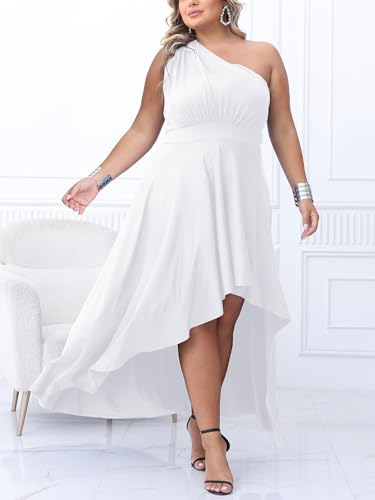 Image of Ekaliy Women's Plus Size One Shoulder Dress Elegant High Low Irregular Hem Flowy Party Cocktail Maxi Dress