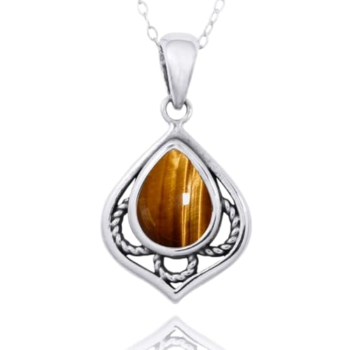 Pendentif poire œil de tigre et chaîne argent 45 cm, le cadeau spirituel idéal