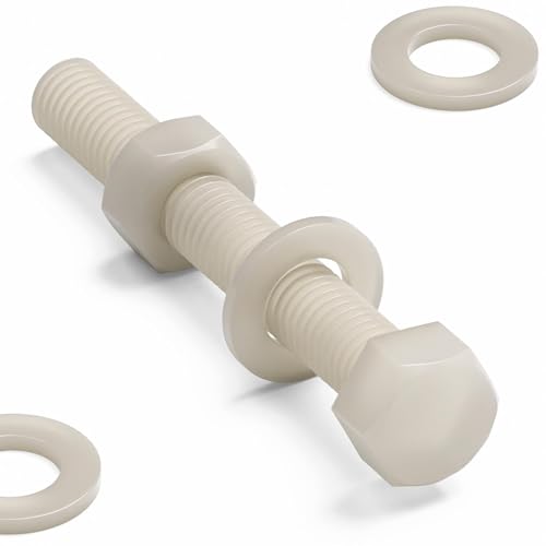 Image of 10 x Natural Colour Nylon, Hex Head, M10 x 75 mm, Plastic Nuts and Bolts, Washers, Hexagon, Nylon, (25 /64 x 2 61 /64 in)
