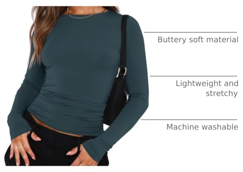 Image of AKEWEI Long Sleeve Crop Tops for Women 2 Pack Fall Going Out Outfits Cute Tight Basic Tees Shirt