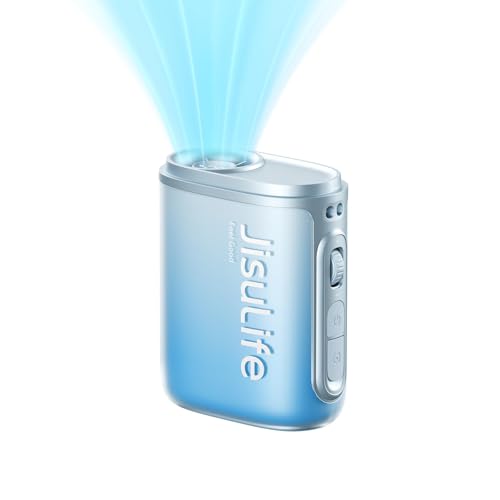 Image of JISULIFE Portable Neck Fan Life5, 100 Speed 40000RPM Cooling, Mini Personal Handheld Wearable Waist Fan, 16H 4500mAh Battery with LED Display, Ultra-Lightweight in Outdoor, Travel, Jobsite Gifts- Blue
