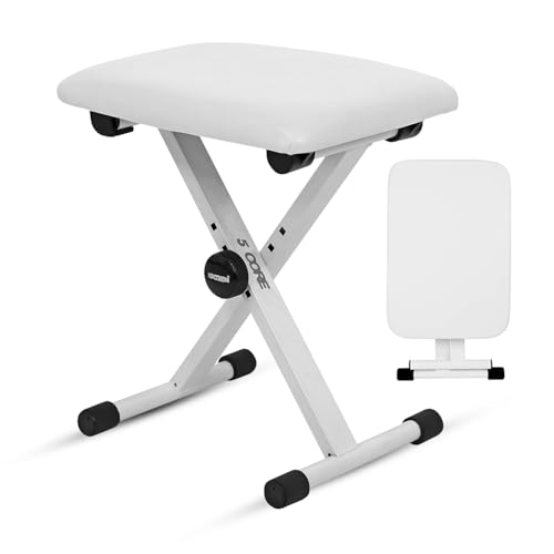 5 CORE Keyboard Bench X Style Padded Cushion Height Adjustable Piano Stool Seat Portable Keyboard Chair for Keyboards Digital Piano White - KBB 02 WH