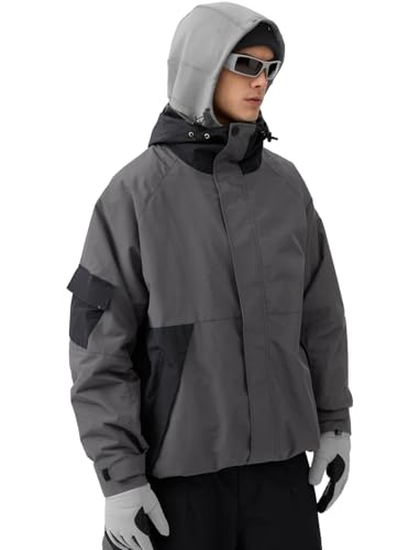 Image of GSOU SNOW Mens Womens Baggy Snowboard Jacket Ski Jacket 20K Waterproof | Snow Shell Jacket Retro, 15K Breathable, Windproof, Arm Vents, Powder Skirt, 5 Pockets, Color Block, Non-insulated, Loose Fit