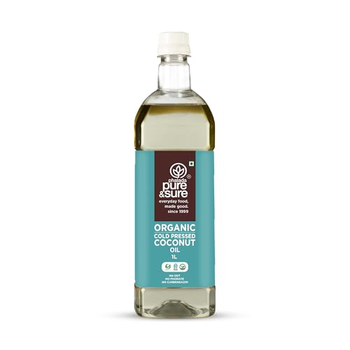 Image of Pure & Sure Organi Cold Pressed Coconut Oil 1L | Natural & Pure Nariyal Tel | Used for Cooking, Skin, Hair, Baby massage & Oil Pulling| Nutrient Rich & Chemical Free