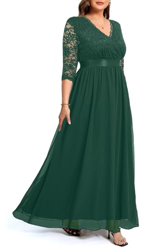 Image of Pinup Fashion Wedding Dresses for Bride Plus Size - Formal Evening Gown Wrap Neck Lace Chiffon Long Dress