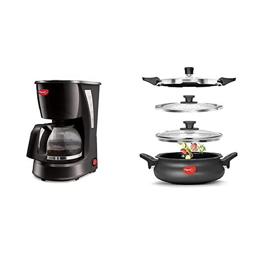 Pigeon by Stovekraft Brewster Coffee Maker. A Small Size Coffee Maker of Home Machine (Black) by Stovekraft All in One Super Cooker 620-H 3 Litre Hard Anodised Pressure Cooker (Black)