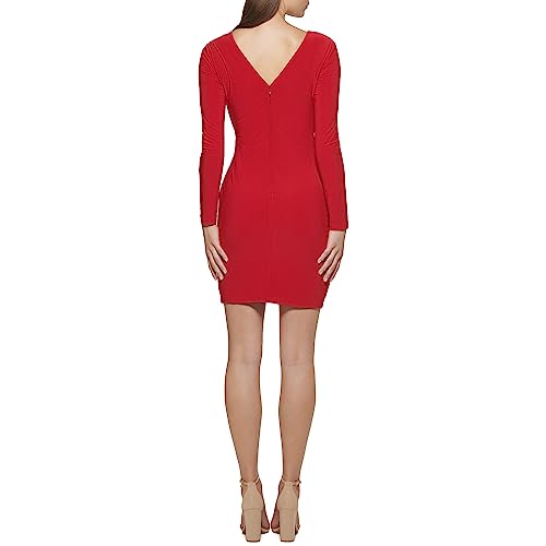 Image of Guess Women's Knot Detail Fitted Long Sleeve V-Neck Dress