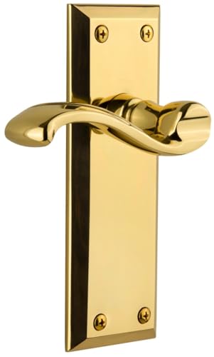 Grandeur Hardware Fifth Avenue Tall Plate Double Dummy with Portofino Lever in Polished Brass