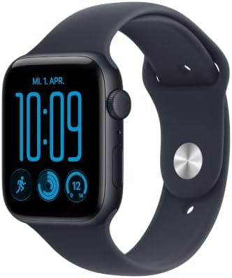 Apple Watch SE 3 GPS, 44 mm Aluminiumgehäuse Mitternacht | Smartwatch, Sportarmband Navyblau (S/M), Fitness- und Schlaftracking + Zyklusprotokoll, Herzfrequenz, Vitalzeichen