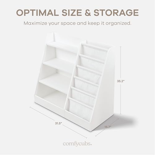 Comfy Cubs Kids Bookshelf 35.2 x 15.7 x 31.5 Inches - Sturdy Plywood Montessori Book Shelf with Soft & Hard Shelves for Toys & Books - Child-Friendly, Easy Access Storage Organizer for Kids - White - Image 4