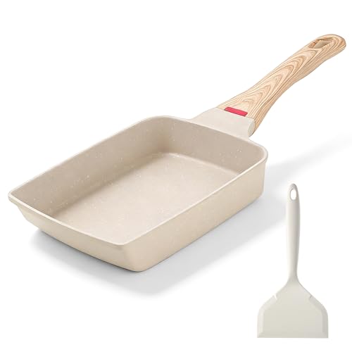 unbholkk Tamagoyaki Pfanne Induktion Antihaft Omlettenpfanne Pfanne mit Abnehmbarem Griff Geeignet für alle Herdarten Backofen und spülmaschinenfest(18.5x15 cm)