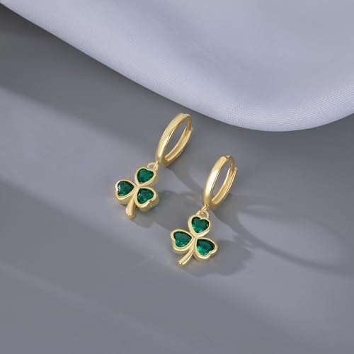 SLUYNZ 925 Sterling Silver Green Heart Clover Dangle Earrings for Women Teen Girls CZ Shamrock Drop Earrings for Spring2