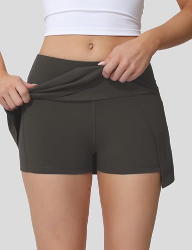 Saias femininas de tênis de cintura alta com fenda lateral com 3 bolsos, saia atlética em shorts par