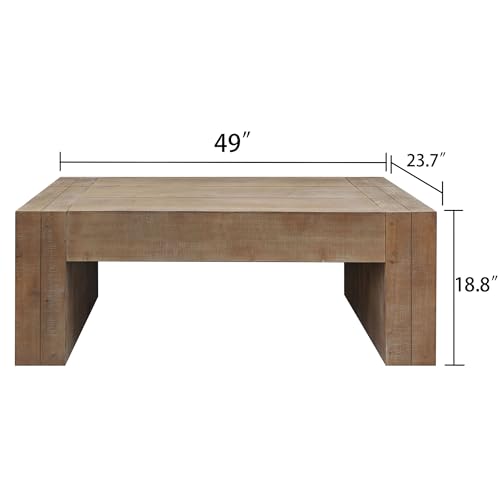 Farmhouse Coffee Table 49\" Rustic Coffee Table Mid Century Modern Wooden Coffee Tables for Living Room Natural Solid Firwood Tabletop Rectangle Center Table for Home Office Tea Table (Wood)