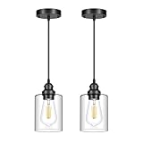 Licperron 2 Pack Modern Black Pendant Lighting, Clear Glass Shade Pendant Lights Kitchen Island, Hanging Ceiling Light Fixture, Farmhouse Pendant Lighting for Dining Room Bedroom Bar Office