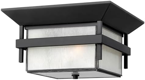 Hinkley Harbor Transitional Two Light Small Outdoor Flush Mount, Satin Black