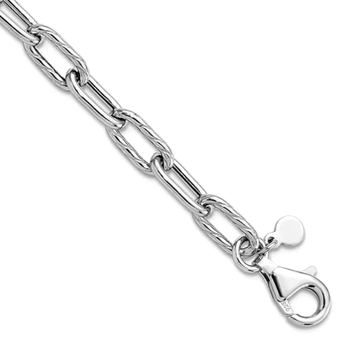 Bracelet en argent sterling 925 plaqué rhodium de 17,8 cm, maillons polis et texture moderne