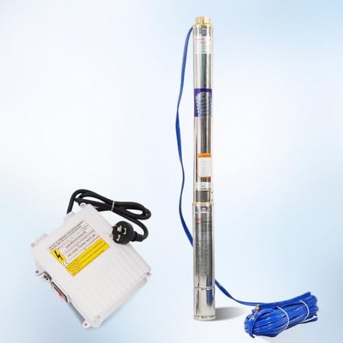 PORIYA 3-Inch 1.5HP (1.1KW) Submersible Bore Pump 220V Deep Well Water Pump Stainless Steel Max Head 105m Max Flow 70L/min for Construction Irrigation Home Farm Use