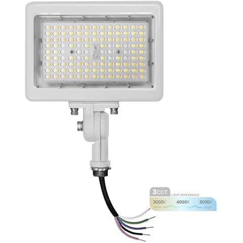 NUWATT 90W LED Flood Light, 3CCT 3000K/4000K/5000K Selectable, IP65 Waterproof Lighting, Adjustable Knuckle Mount, 12600LM, 0-10V Dimmable, 120-277V, Outdoor Security Floodlight for Yard, White, UL Cover