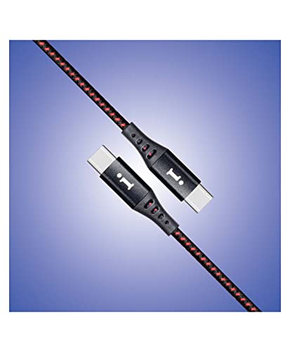 Image of iBall 100W Type-C to Type-C Braided Charging Cable, Fast Charging 20V 5A, 1.5 m, Black + Red