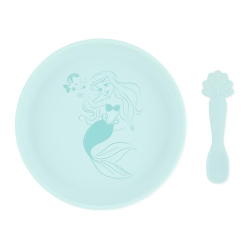 Bumkins Disney Baby and Toddler Plate and Spoon Set, Silicone Dish for Babies and Kids, Baby Led Weaning, Children Feeding Supplies, Microwave Safe, Platinum Silicone, Ages 6 Months Up, Princess Ariel - image 1