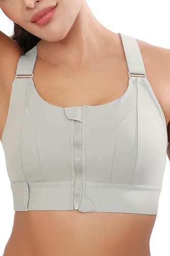Image of Bella Voste Women Polyester Spandex High Impact Front Zip Sports Bra Fitness Criss Cross Back Crop Tops Tank Gym Yoga Workout, Size: M-5XL