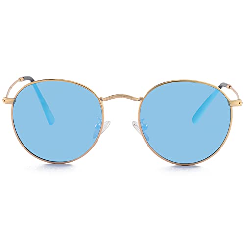 Image of Kursan Small Round Metal Polarized Sunglasses for Men Women Mirrored Lens Classic Circle Sun Glasses