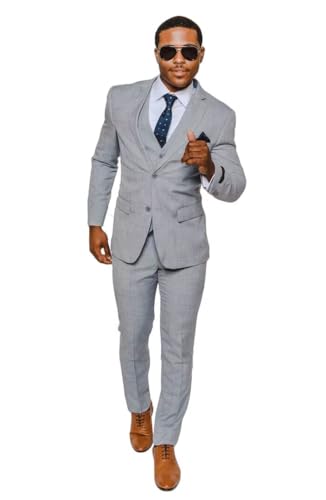 Slim Fit Mens Suit 2 Button Notch Lapel Windowpane Plaid Suit 163081