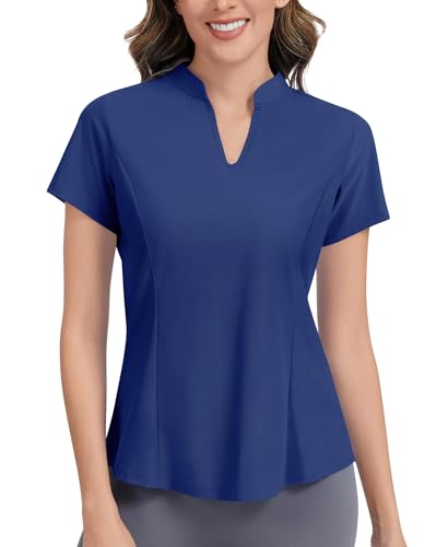 Image of JoyGirl Polo Shirts for Women V Neck Golf Tops Gym T Shirt (Navy Blue,L)