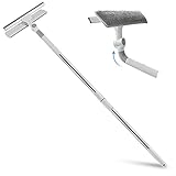 KNMY Limpiacristales Profesional 2 en 1 con Barra de extensión, Limpiador de Ventanas telescópico con Cabezal Giratorio de 180 °, Paño de Microfibra, Limpiar Ventanas Vidrio/Automóvil/Ducha(148CM)
