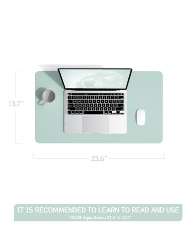 Image of YSAGi Non-Slip Leather Desk Pad, Waterproof Laptop Computer Desk Keyboard Mat, Table Protector Blotter Mat, Large Mouse Pad for Office /Work /Home /Decor(Mint Green, 23.6 inch x 13.7 inch)