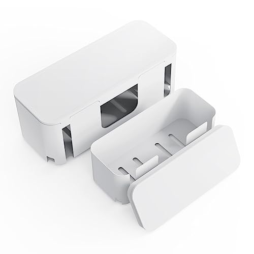 Image of Cord Organizer Box, Cable Hider for Power Strips, Surge Protector, Extension Cord and Wire Management, Cable Management Box (2PCS /Large and Medium Size /White)