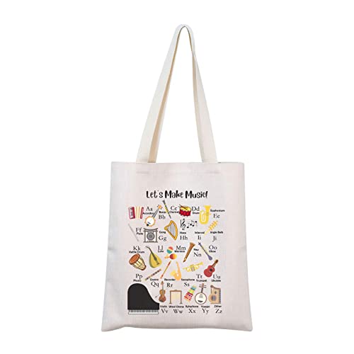 MNIGIU Music Teacher Alphabet Tote Bag - Appreciation Gift for Music Lovers - End of Year Handbag