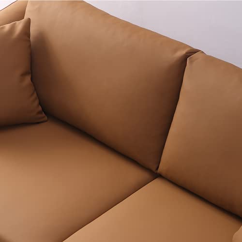 Acanva Mid-Century Modern 3-Seat Living Room Couch, Genuine Leather Sofa, Glazed Ginger #TOP4