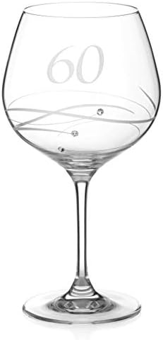 DIAMANTE Swarovski 60th Birthday or Anniversary Gin Copa  Single Crystal Gin Glass with a Hand Etched 60 - Embellished with Swarovski Crystals