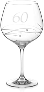 DIAMANTE Swarovski 60th Birthday or Anniversary Gin Copa  Single Crystal Gin Glass with a Hand Etched 60 - Embellished with Swarovski Crystals