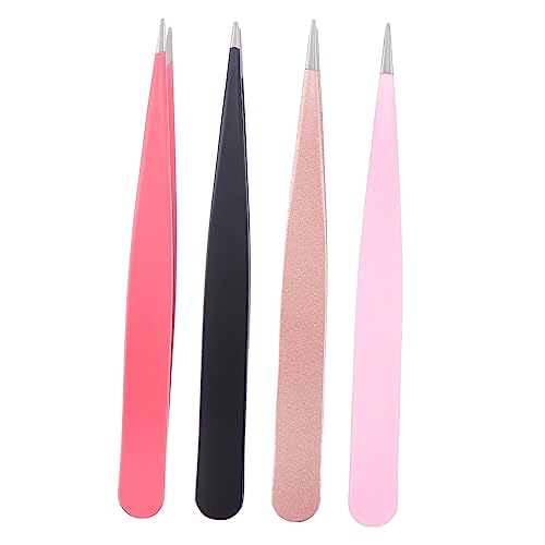 Didiseaon Colored Brow Clip Set 4pcs Eyebrow Pointed Mouth Stainless Steel Professional Eyebrow Tools Ideal for Travel
