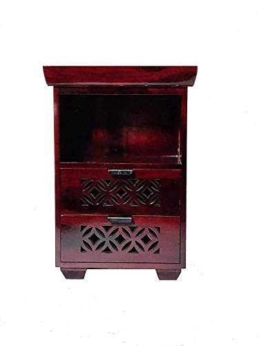 Image of Jangid Handicraft Solid Sheesham Wood Bedside Table for Bedroom | Wooden Bed Side Nightstand End Table with 2 Drawer & Open Shelf Storage for Home & Living Room | Sofa Side Table | Mahogany Finish