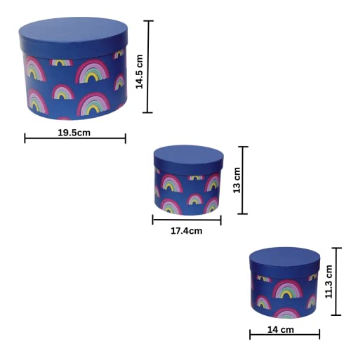 Image of Oasis Pack of 3 Premium Gift & Flower Hamper Boxes With Lid | Classic Bouquet Box for Flower Arrangements & Gift Hampers | Decorative Gift Packaging Box With Waterproof Liner - Rainbow Blue