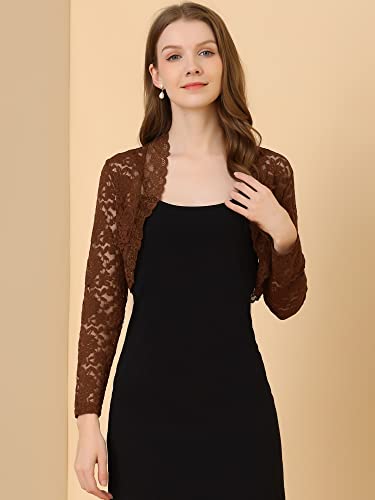 Image of Allegra K Women's Elegant Crop Cardigan Sheer Floral Lace Bolero Shrug Top