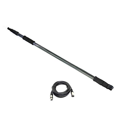 PROAIM 12ft Professionele Telescopische Koolstofvezel Boom Pole + 20ft Lange XLR Kabel voor Microfoon Voorruit Schokdemper Mount Blimp Mic Suspension System| Uitschuifbaar van 3ft tot 12ft + Reistas (BP-12C)