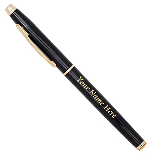 Image of Personalised Metal Pen with Name, Logo, Pack of 1 (Gold Black Cap)