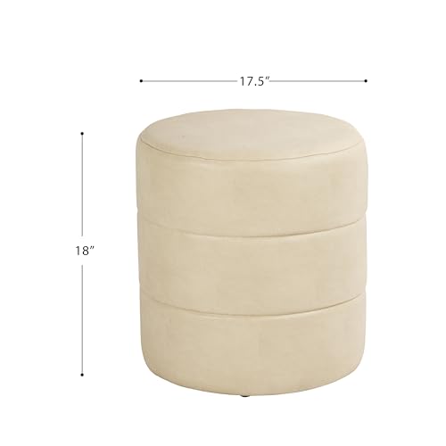 Image of HomePop 18 inch Round Ottoman - Cream Faux Leather