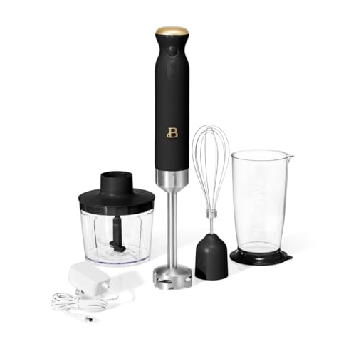 Beautiful Cordless Immersion Blender, 2-Speed Handheld Mixer with Attachments, Stainless Steel Shaft, Rechargeable Battery (Black Sesame)
