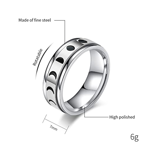 Image of PAURO Unisex Anxiety Ring Rotatable Eclipse Polished Wedding Band | Stainless Steel Wide Simple Polished Wedding Engagement Band for Men Women,Classic Style,Comfort Fit