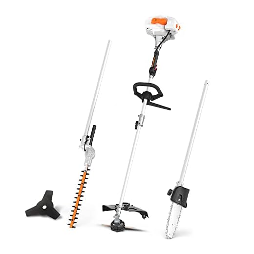 26CC 2 Cycle 4 in 1 Multi Tool with Grass Trimmer Attachment, Hedge Trimmer Attachment , Pole Saw Attachment and Brush Cutter Blade with Bonus Harness